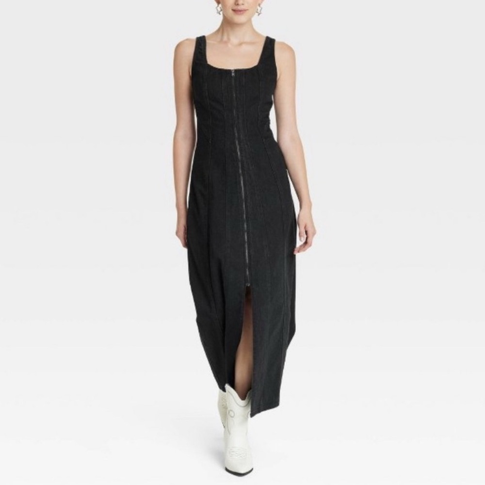 Universal Thread Women's Black Denim Corset Tailored Dress Zip Front Size 2